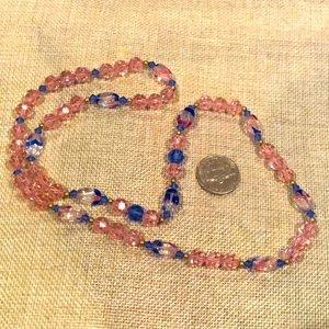 Pink & blue Swarovski crystal necklace + earring charms w/ 14k gold beads